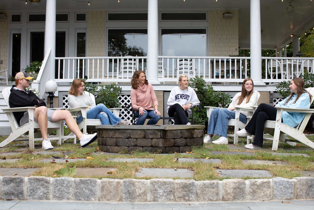 Sam sitting with 5 teens